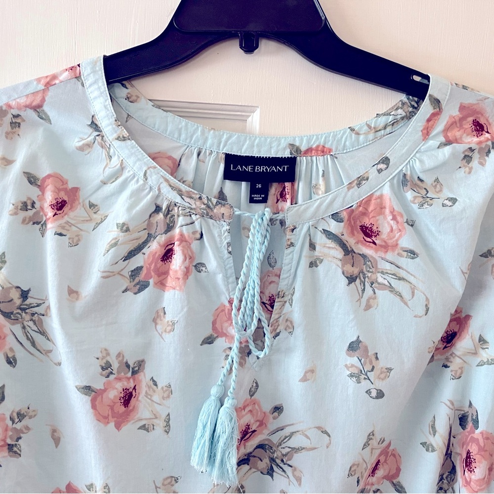 Lane Bryant Floral Cotton Blouse with Tassels; size 26; mint like new condition